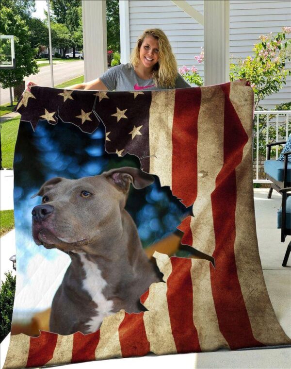 Pitbull American Flag Fleece Blanket - Sherpa Blanket