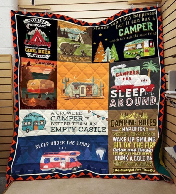 Happy Camping Camper Fleece Blanket - Sherpa Blanket