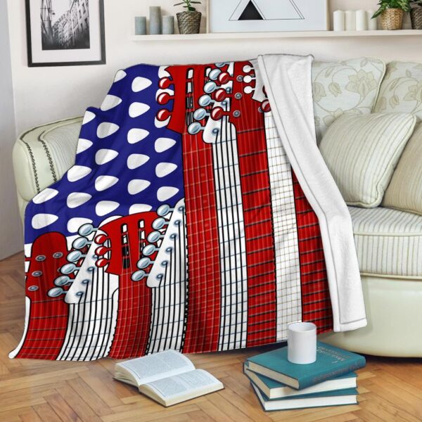 Guitar Usa Flag Fleece Blanket - Sherpa Blanket