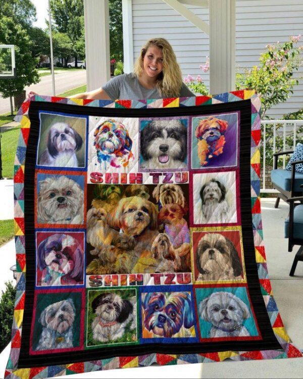 Dog Blanket - Gift Idea For Dog Lovers, Dog Dad Mom - Shih Tzu Sherpa Blanket  V2