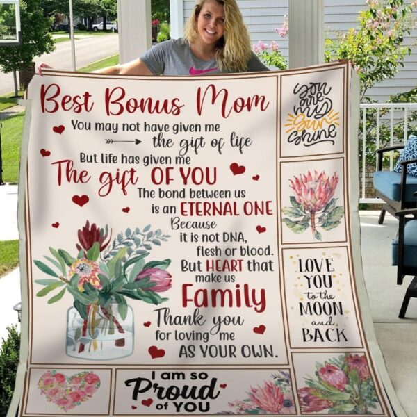 Bonus Mom Thanks For Loving Me As Your Own I Love You Fleece Blanket Sherpa Blanket