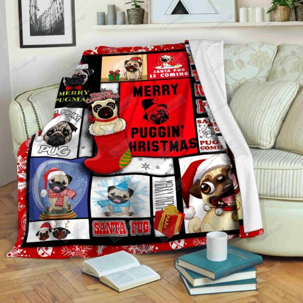 Pug Merry Santa Pug Fleece Blanket Sherpa Blanket