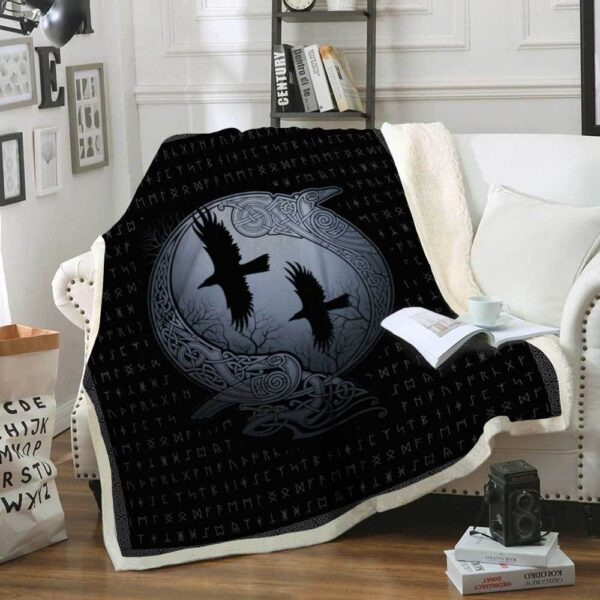 Huginn And Muninn Viking And Raven Fleece Blanket Sherpa Blanket