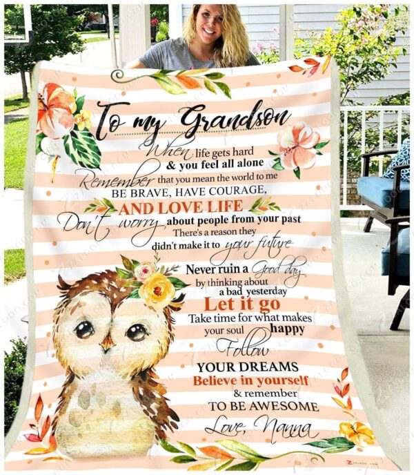 Owl To My Grandson Nanna Remember To Be Awesome Fleece Blanket Sherpa Blanket