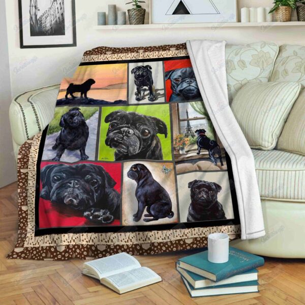 Pug Black Fleece Blanket Sherpa Blanket