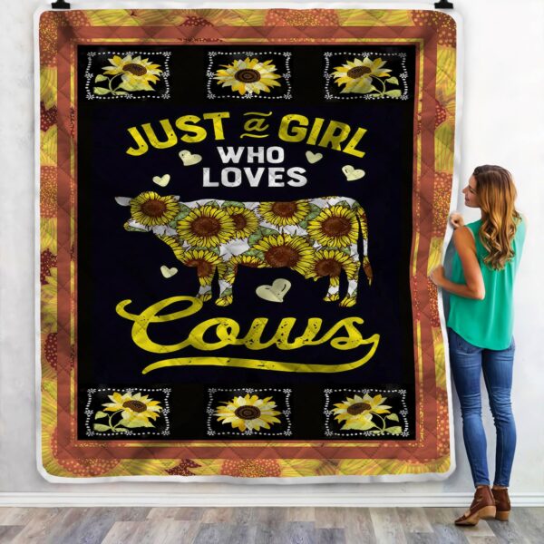 Girl Loves Cows Sunflower Fleece Blanket Sherpa Blanket