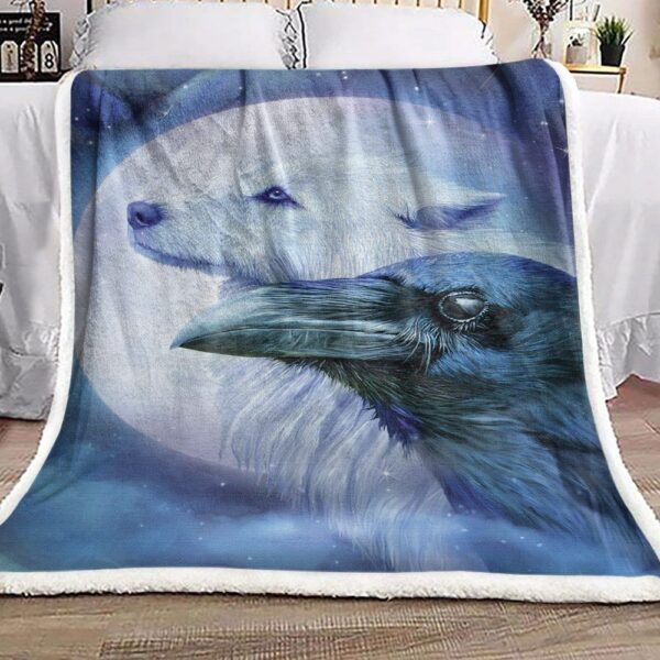 Raven Wolf Moon Fleece Blanket Sherpa Blanket