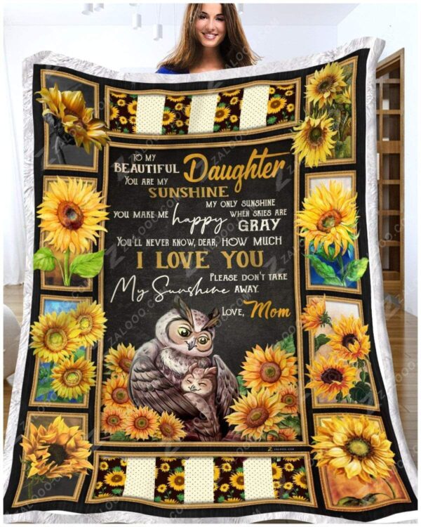 Sunflower Owl You Are My Sunshine Love Mom Fleece Blanket Sherpa Blanket