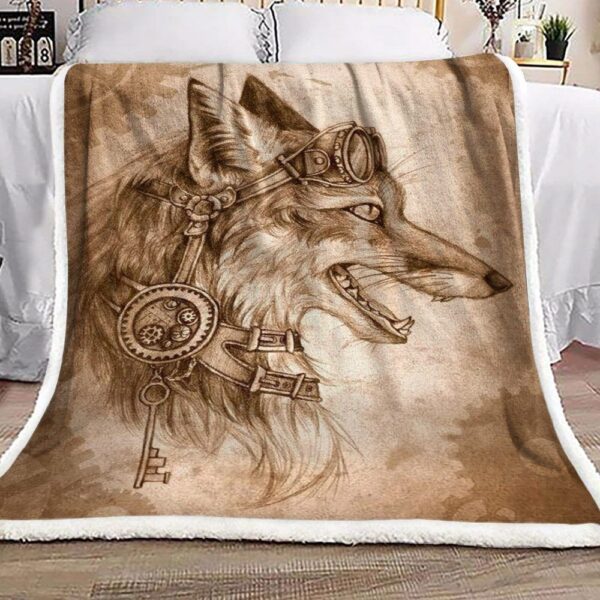 Steampunk Wolf Fleece Blanket Sherpa Blanket