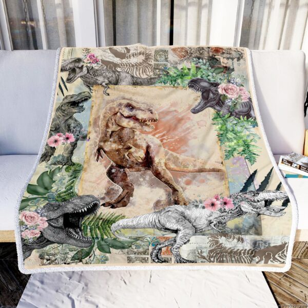 Floral Dinosaur Fleece Blanket Sherpa Blanket