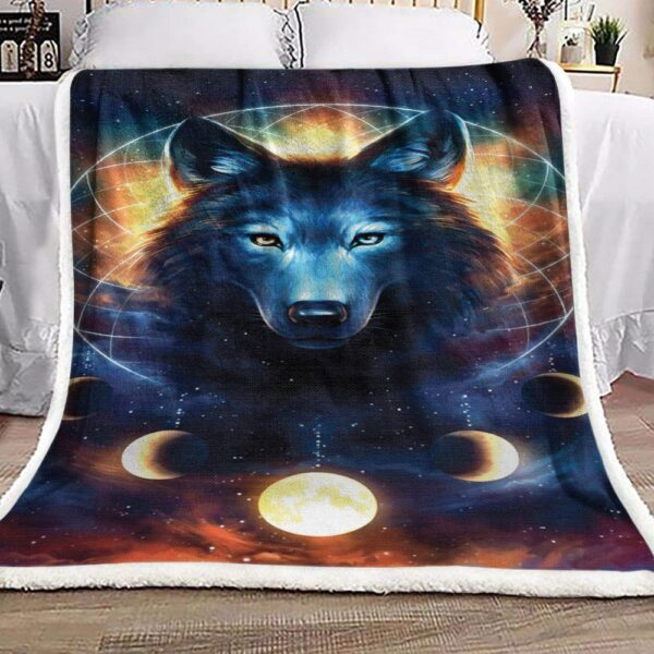 Moon Wolf Galaxy Background Fleece Blanket Sherpa Blanket