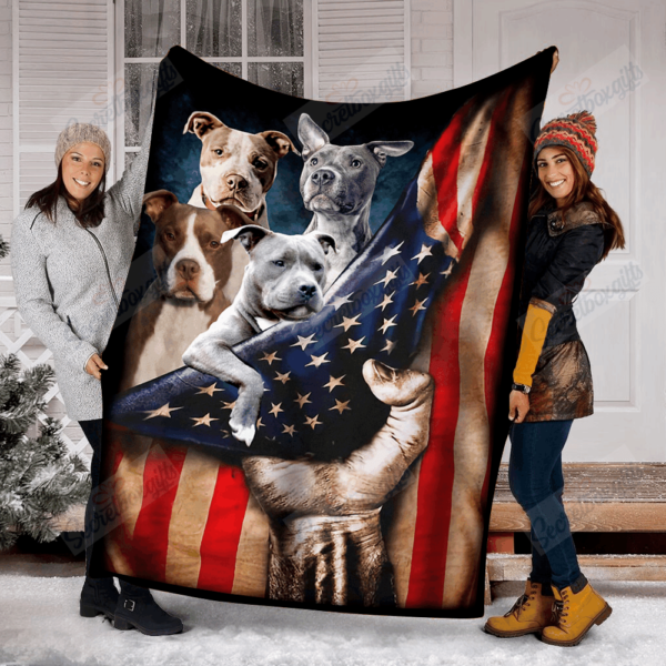 Pitbull America Flag Fleece Blanket Sherpa Blanket