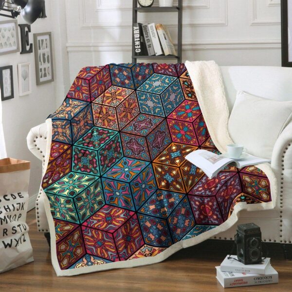 Mandala Patchwork Fleece Blanket Sherpa Blanket