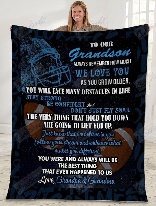 To Our Grandson Always Remember How Much We Love You Grandpa Grandma Football Fleece Blanket Sherpa Blanket
