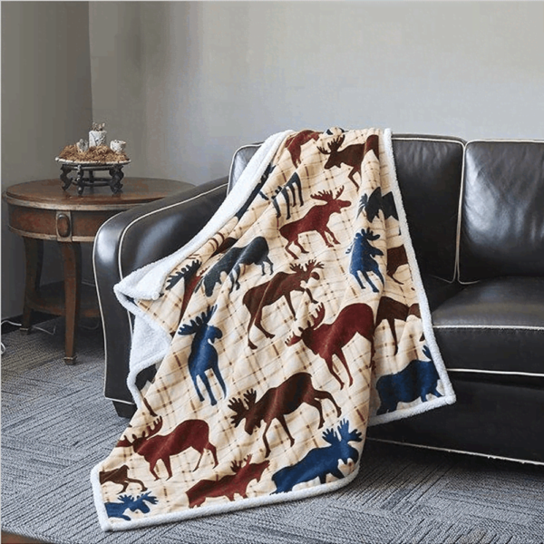 Moose Flannel Fleece Blanket Sherpa Blanket