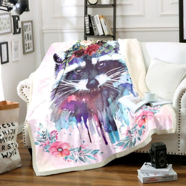Pink Raccoon Fleece Blanket Sherpa Blanket
