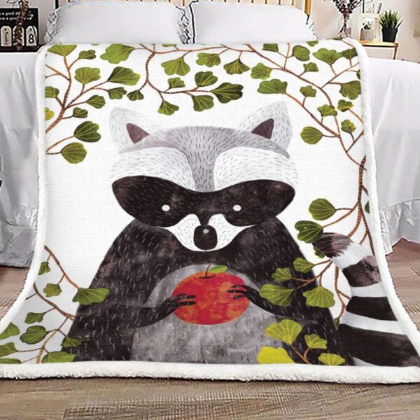 Raccoon And Apple Fleece Blanket Sherpa Blanket