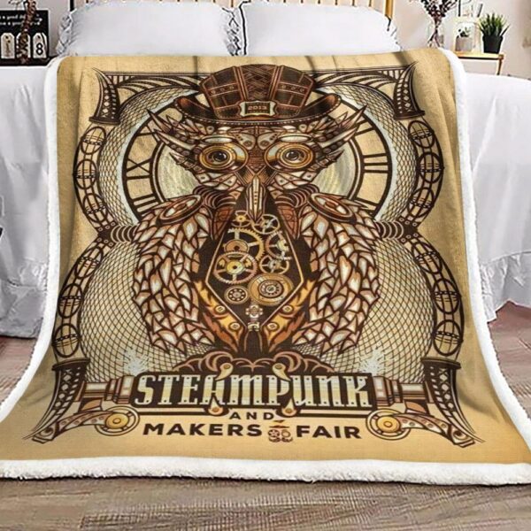 Steampunk Owl Fleece Blanket Sherpa Blanket