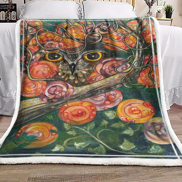Owl In Orange Fleece Blanket Sherpa Blanket