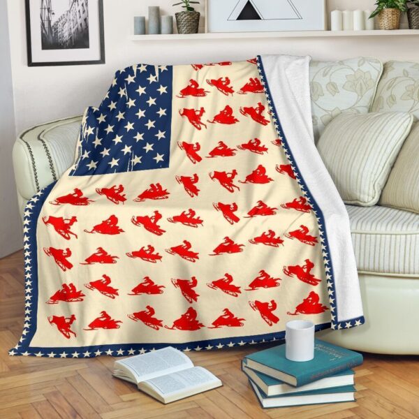Snowmobile American Flag Fleece Blanket Sherpa Blanket