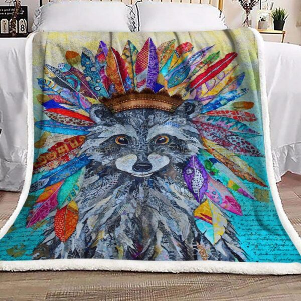 Tribal Raccoon Fleece Blanket Sherpa Blanket