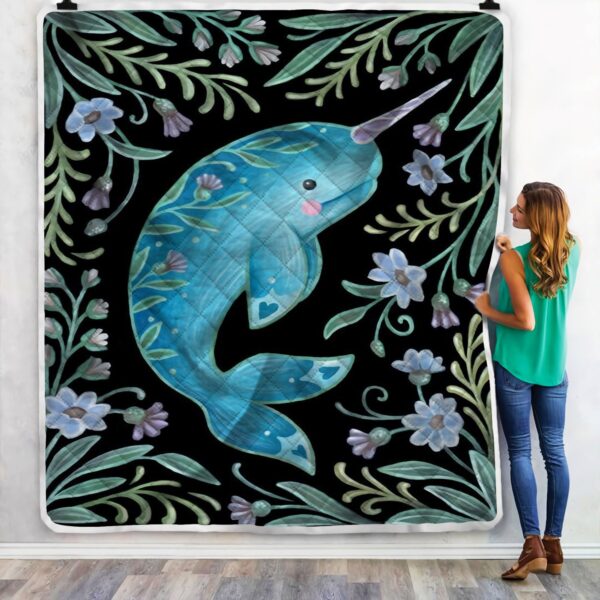 Narwhal Flower Fleece Blanket Sherpa Blanket