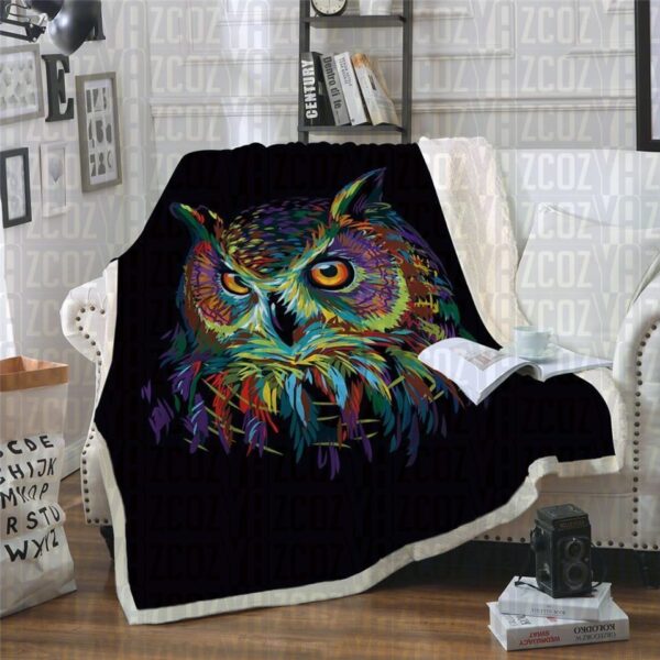Owl On Black Fleece Blanket Sherpa Blanket
