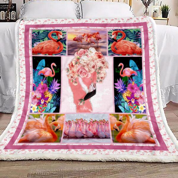 Flamingo Roses Fleece Blanket Sherpa Blanket
