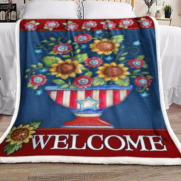 Flower Bowl American Flag Fleece Blanket Sherpa Blanket