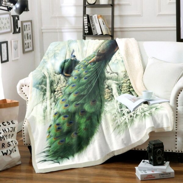 Green Peafowl Fleece Blanket Sherpa Blanket