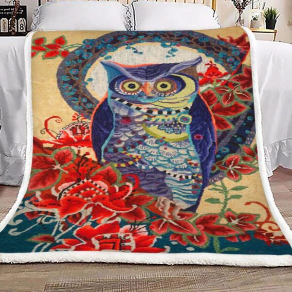 Owl Colors And Flowers Fleece Blanket Sherpa Blanket