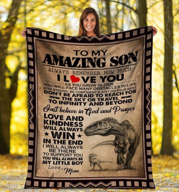 To My Amazing Son Dinosaur Mom And Son Fleece Blanket Sherpa Blanket