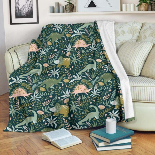 Dino Dinosaur Flower Leaf Fleece Blanket Sherpa Blanket