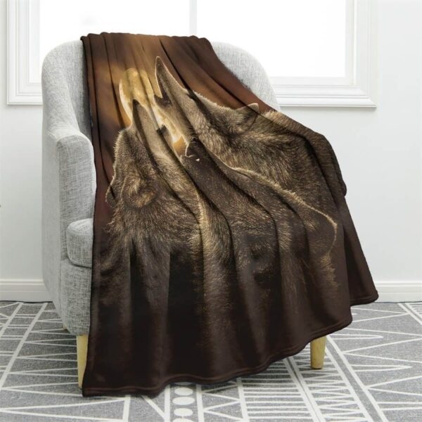 Trinity Wolves Howling At Moon Night Fleece Blanket Sherpa Blanket