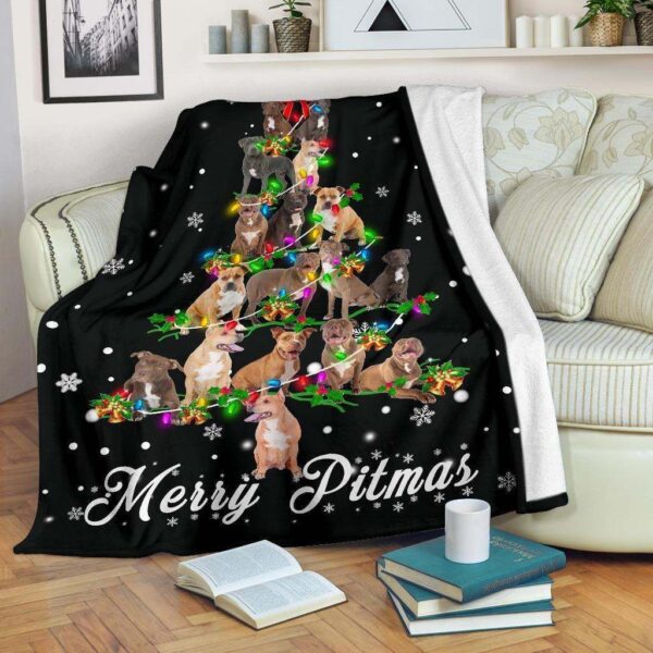 Pitbull Christmas Tree Fleece Blanket Sherpa Blanket