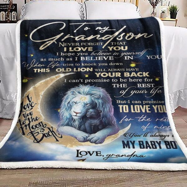 To My Grandson Lion Galaxy Fleece Blanket Sherpa Blanket