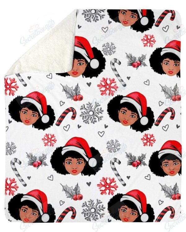 Lovely Black Women Christmas Pattern Fleece Blanket Sherpa Blanket
