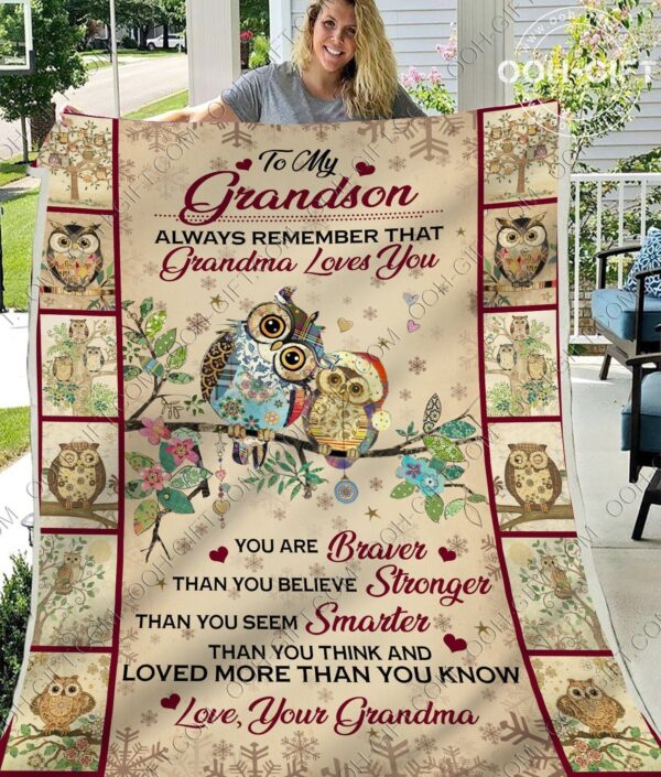 To My Grandson Grandma Owl Fleece Blanket Sherpa Blanket