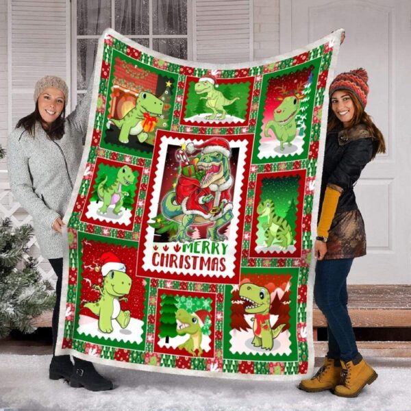 Dinosaur Christmas Fleece Blanket Sherpa Blanket