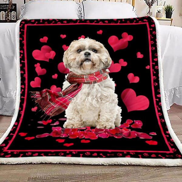 Shih Tzu Flying Hearts Fleece Blanket Sherpa Blanket