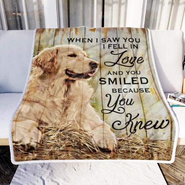 Golden Retriever When I Saw You I Fell In Love Fleece Blanket Sherpa Blanket