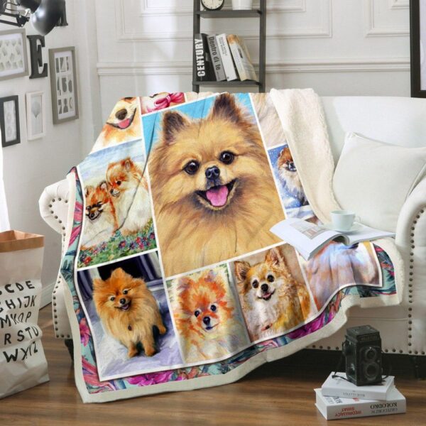 Pomeranian Dog Fleece Blanket Sherpa Blanket