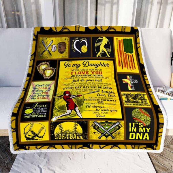Softball To My Daughter Fleece Blanket Sherpa Blanket