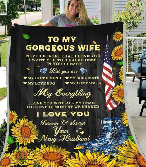 To My Wife My Everything Navy Fleece Blanket Sherpa Blanket