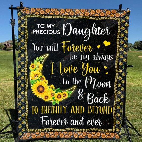 Precious Daughter I Love U To The Moon And Back Fleece Blanket Sherpa Blanket