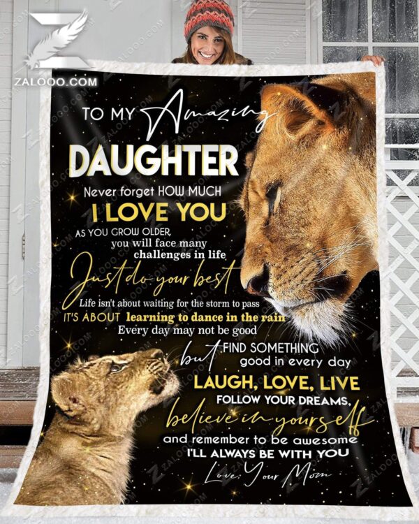 Lion For Daughter From Mom I Will Always Be With You Fleece Blanket Sherpa Blanket