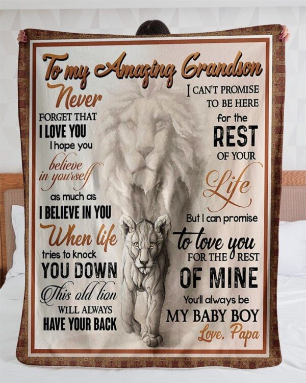 Lion Grandpa To Grandson Fleece Blanket Sherpa Blanket