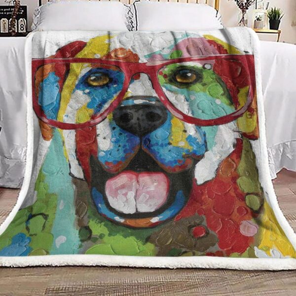 Labrador Colorful Glasses Dog Fleece Blanket Sherpa Blanket
