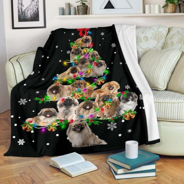 Pekingese Christmas Tree Fleece Blanket Sherpa Blanket