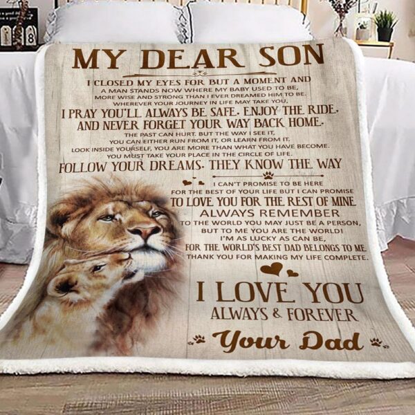 Lion My Dear Son Your Dad Fleece Blanket Sherpa Blanket